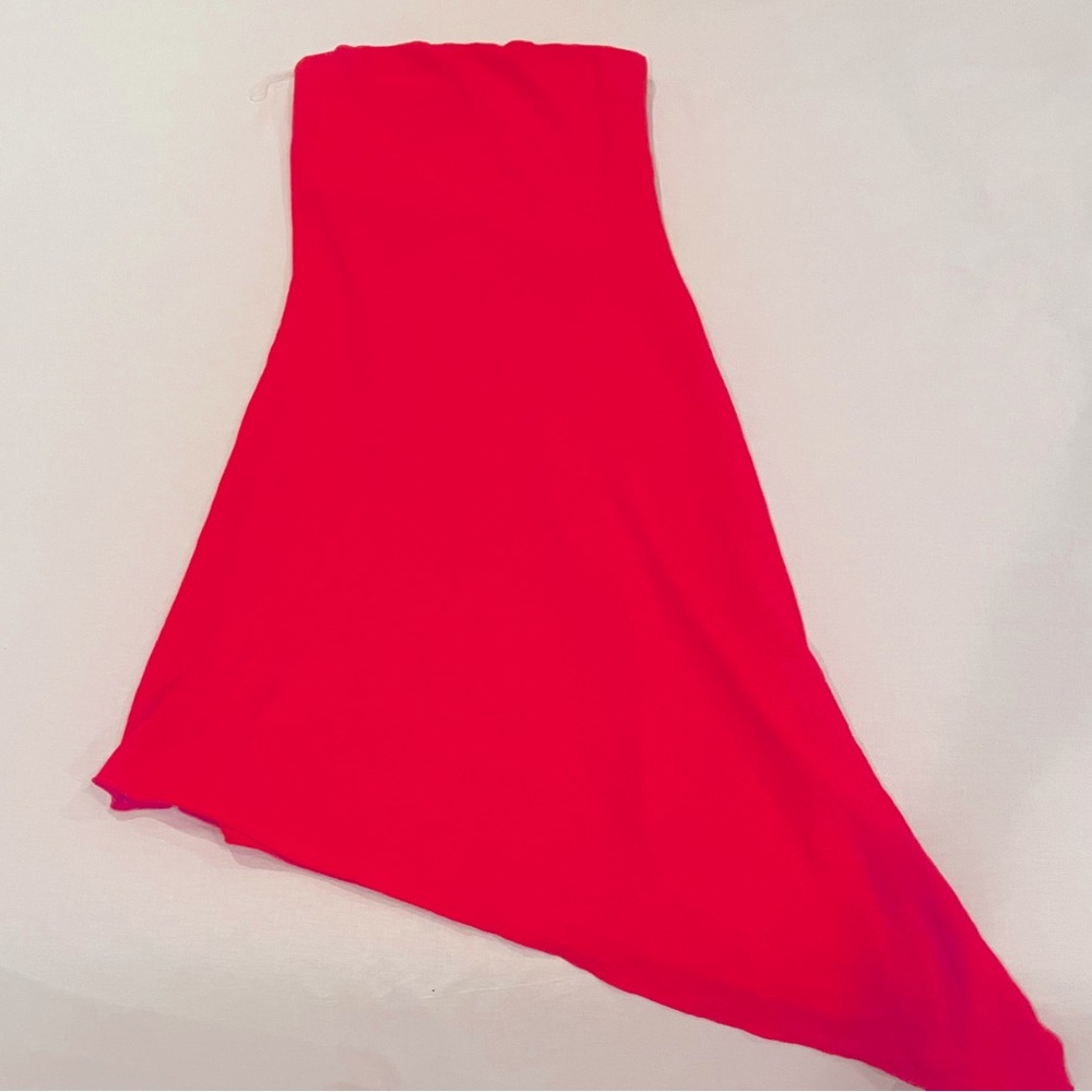 Summer Coral Strapless — a-line midi dress